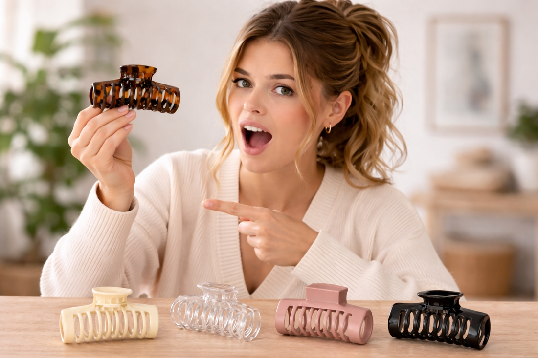 woman showing off different types of claw clips